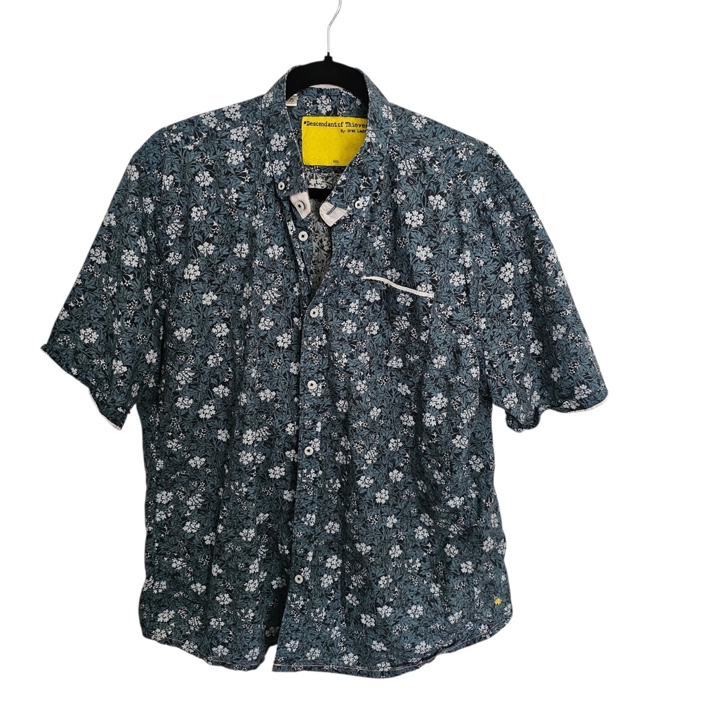 Descendant of Thieves Men's Button Up Short Sleeve Shirt Blue Floral Cotton 2XL